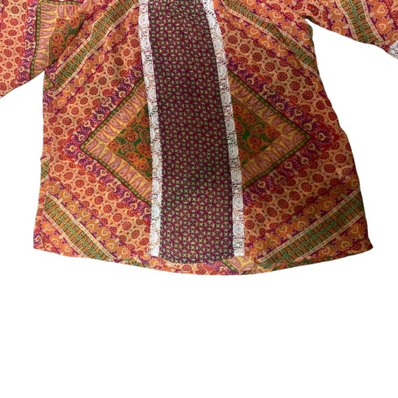 Fig & Flower Paisley Floral Print Boho Blouse Women’s Size M Peasant Sleeve - Picture 7 of 10